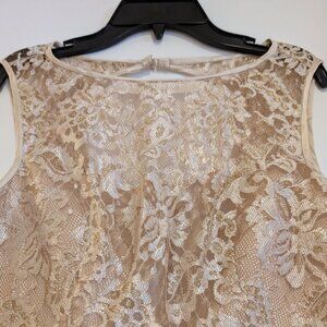 NWT Maggy London champagne gold lace sheath cocktail dress, Size 2